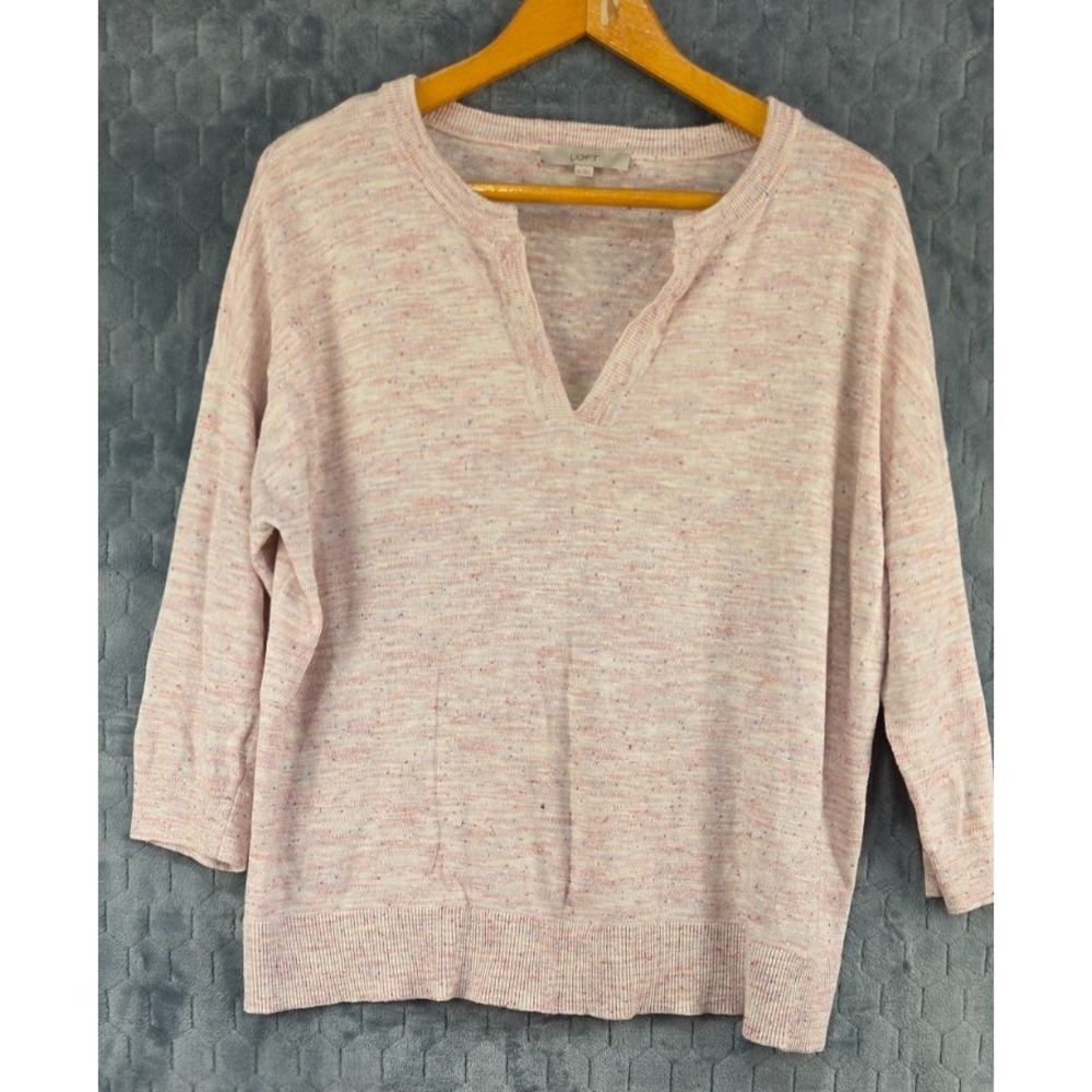 Women's LOFT Pink Oatmeal Heather Flecked Split Neck Tunic Sweater XL